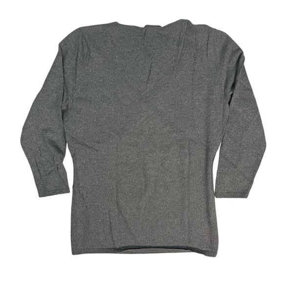 Ann Taylor Petite Small Metallic Gray Knit Wrap Sweater Button Cuff - Picture 3 of 6